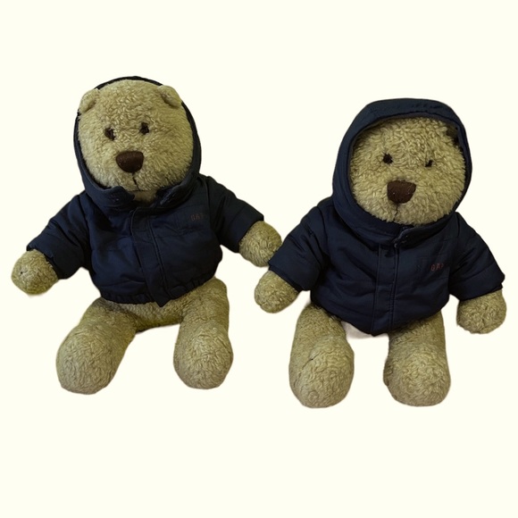 2 Baby Gap Teddy Bear Plush Stuffed Animal Toy With Blue Jacket Brown Fur - Picture 2 of 4